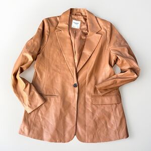 Abercrombie & Fitch Vegan Leather Blazer Camel Tan Brown Women's XL One Button